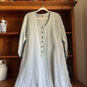 Flax Light Blue Striped Button-Down Tunic